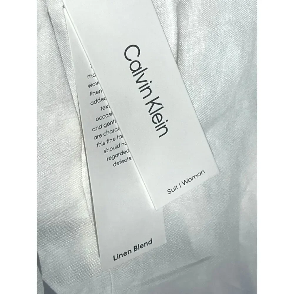 Calvin Klein Linen Tapered Ankle Dress Pants | Women Plus 20W, White NEW $109 - Picture 10 of 15